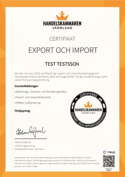 Certifikat, Handelskammaren Värmland