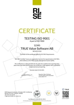 Certificate, RISE - Research Institutes of Sweden